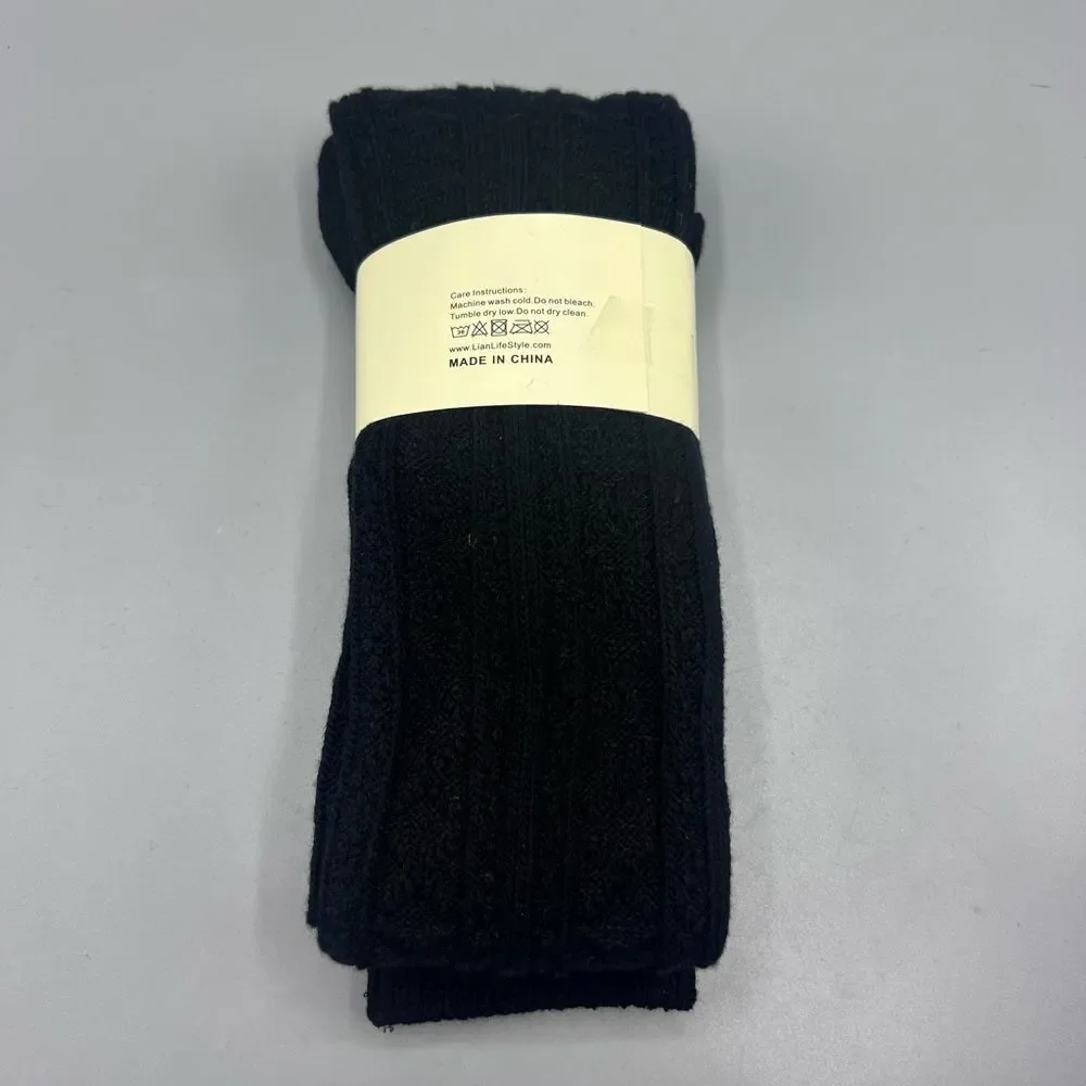 Lian Lifestyle Cable Knit Black Over Thigh High Knee Socks NWT